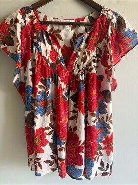 Maurices XL Boho Floral Flutter Sleeve Babydoll Blouse